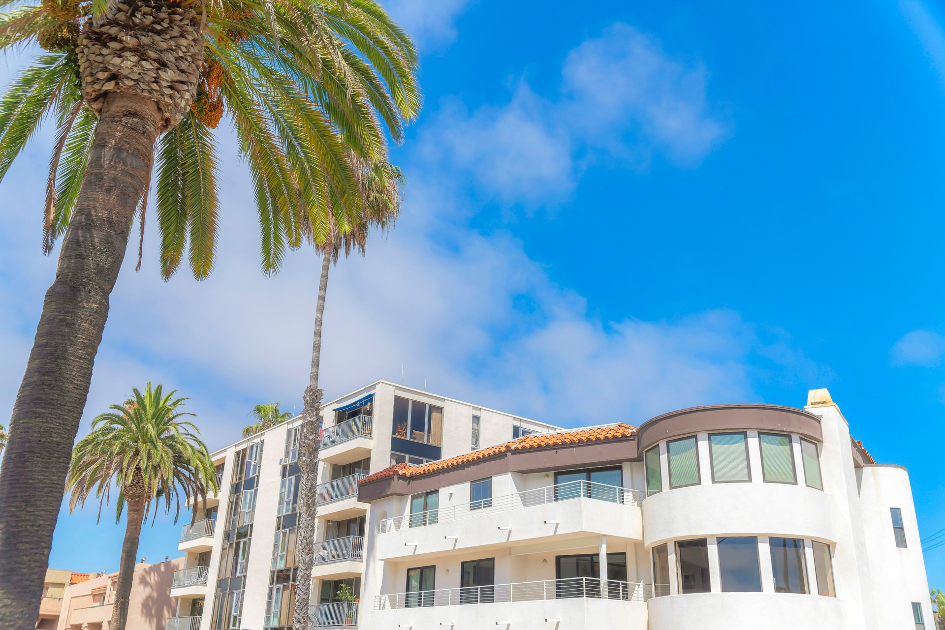 Neighborhood multi-storey buildings with different designs at La Jolla, San Diego, California